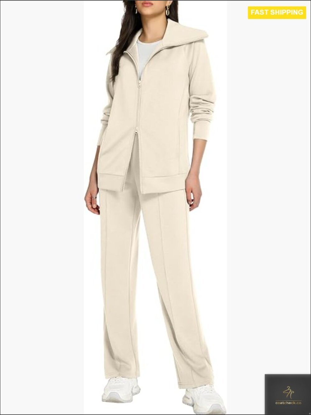 Long Sleeve Zip Up Lounge Set Wide Leg Pants Two Piece Travel Outfit